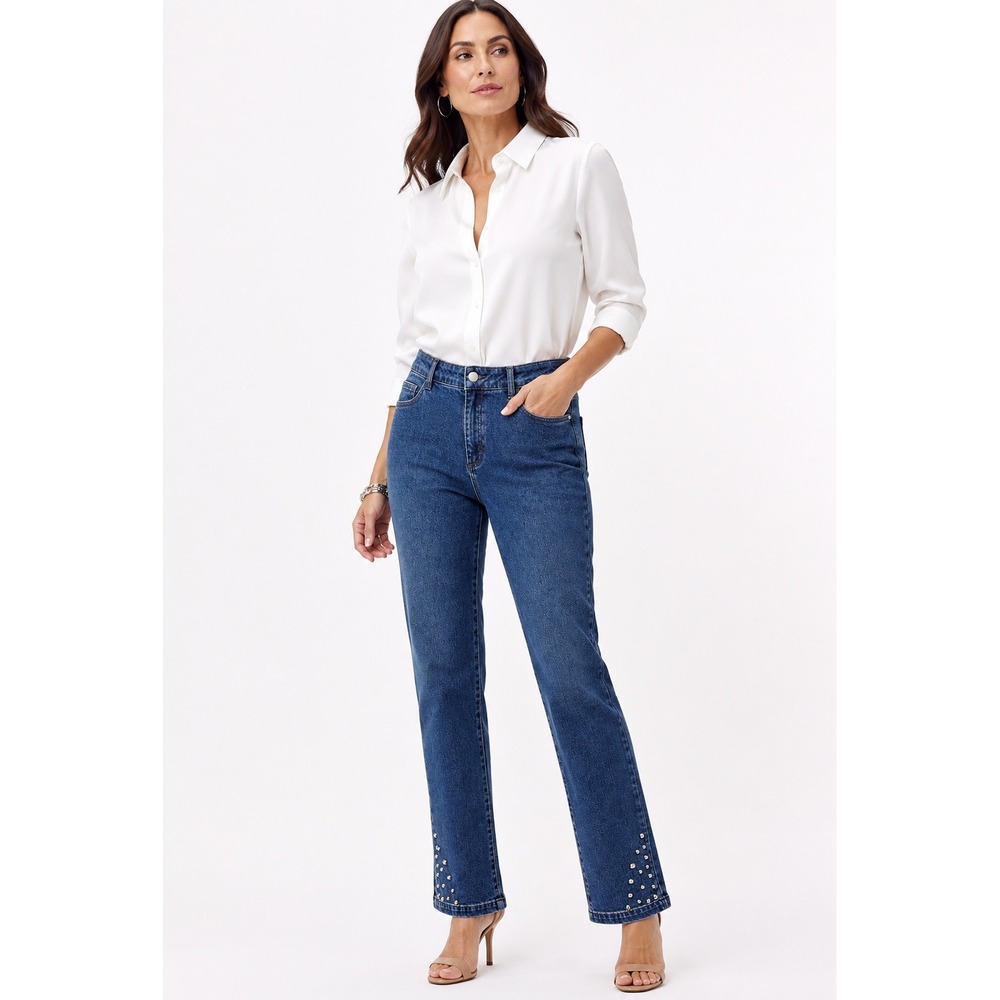 G by Giuliana Jeans Women 10‎ Blue Studded Straight Leg Denim NWT